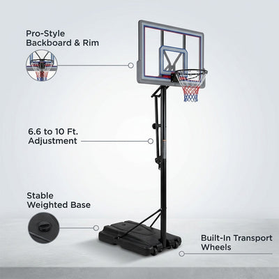 6.6 Ft. to 10 Ft. Adjustable Height Portable Basketball Hoop Goal Basketball System Basketball Equipment with Wheels