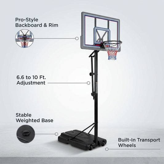 6.6 Ft. to 10 Ft. Adjustable Height Portable Basketball Hoop Goal Basketball System Basketball Equipment with Wheels — Lifestyle