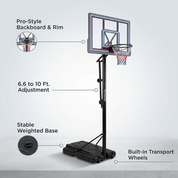 6.6 Ft. to 10 Ft. Adjustable Height Portable Basketball Hoop Goal Basketball System Basketball Equipment with Wheels — Lifestyle